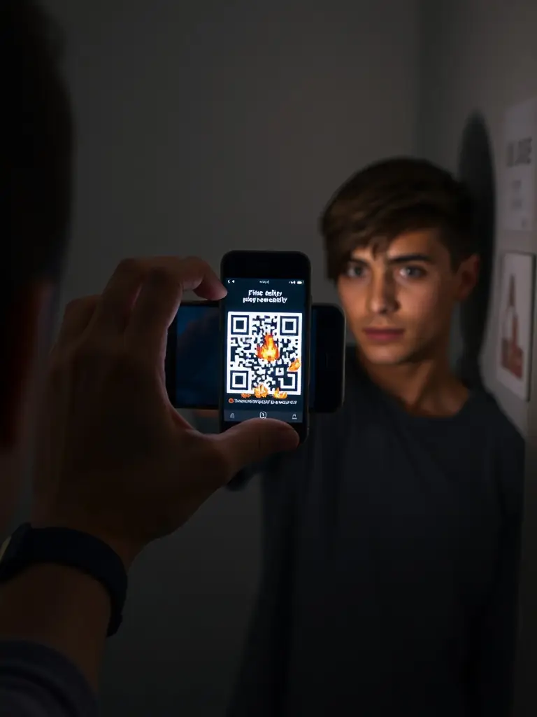 A person using a smartphone to scan a QR code, which instantly launches an engaging AR experience related to fire safety training, demonstrating improved engagement.